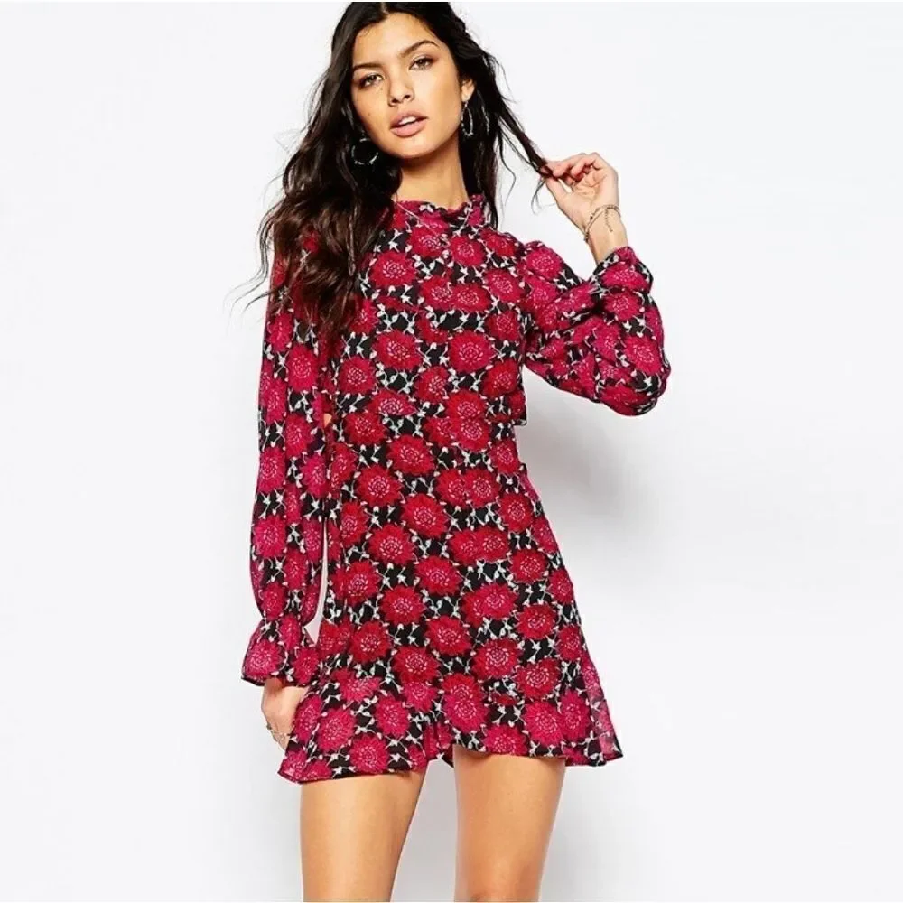 For Love & Lemons Clover Mini Dress Red Open Back